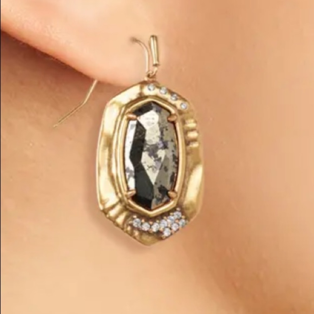 SOLD 14K Gold Vintage Black Pyrite Drop Earrings - Picture 3 of 3